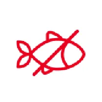 Stylized icon of a crossed out fish