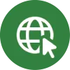 Stylized Icon showing a stylized globe and a mouse cursor