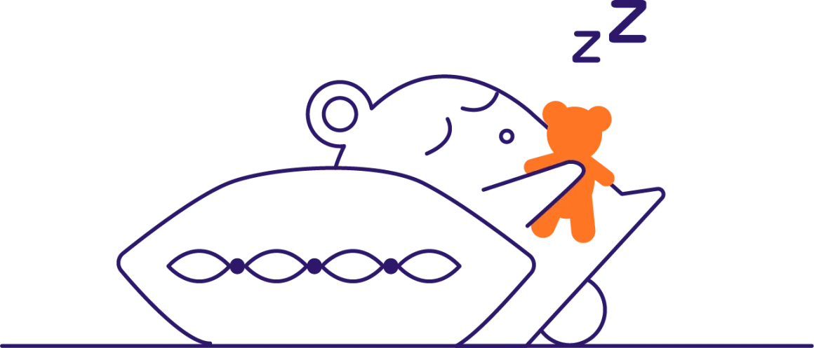 Minimalist illustration of a sleeping object with a teddy bear