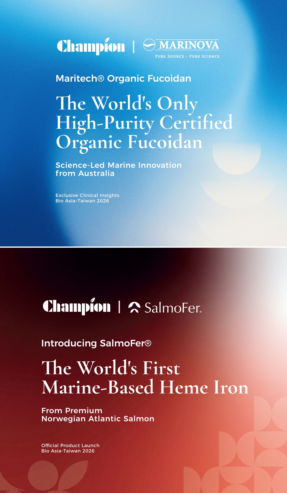 Norwegian and Australian Marine Biotech Giants Join Forces with Champion to Launch Two Innovative Nutraceutical  Ingredients at BIO Asia–Taiwan