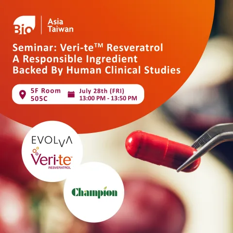 2023 TFDA Announcement: Resveratrol becomes an approved ingredient by the Ministry of Health and Welfare  | 2023 Bio Asia Tawian Seminar: Veri-te™ Resveratrol. A responsible Ingredient Backed By Human Clinical Studies