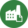 Stylized icon of a factory
