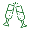Stylized icon of two clinking glasses